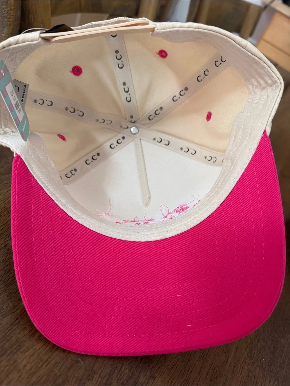 Womens Two-Tone Pink and Cream Western Embroidered Cap